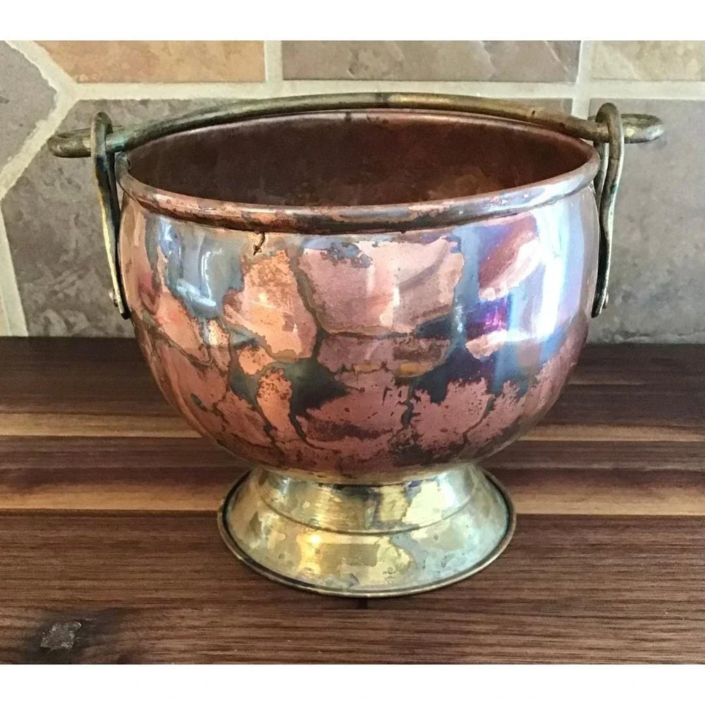 Vintage Holland Copper Brass Miniature Cauldron Pot Set 4.5